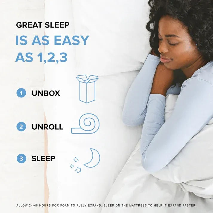 Doms 8 Inch Gel Infused Memory Foam Mattress Medium Firm Unbox Unroll and Sleep Setup Steps