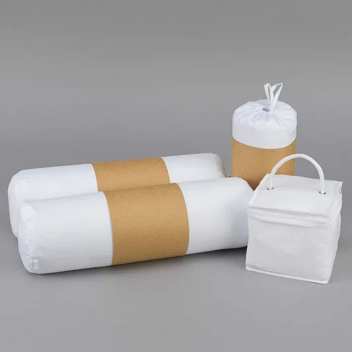 Doms Essential Cooling Bedding Bundle Pillows Sheet Set Mattress Protector All Items in Packaging Studio Background