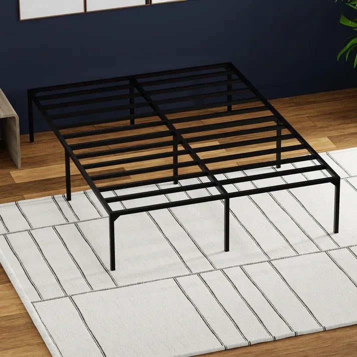 Doms Heavy Duty Metal Platform Bed Frame No Box Spring Needed Corner Overhead View Showing Metal Frame Construction
