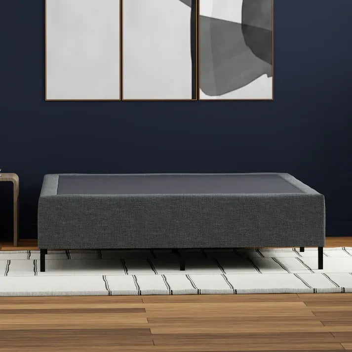 Doms Heavy Duty Metal Platform Bed Frame No Box Spring Needed Side View in Bedroom